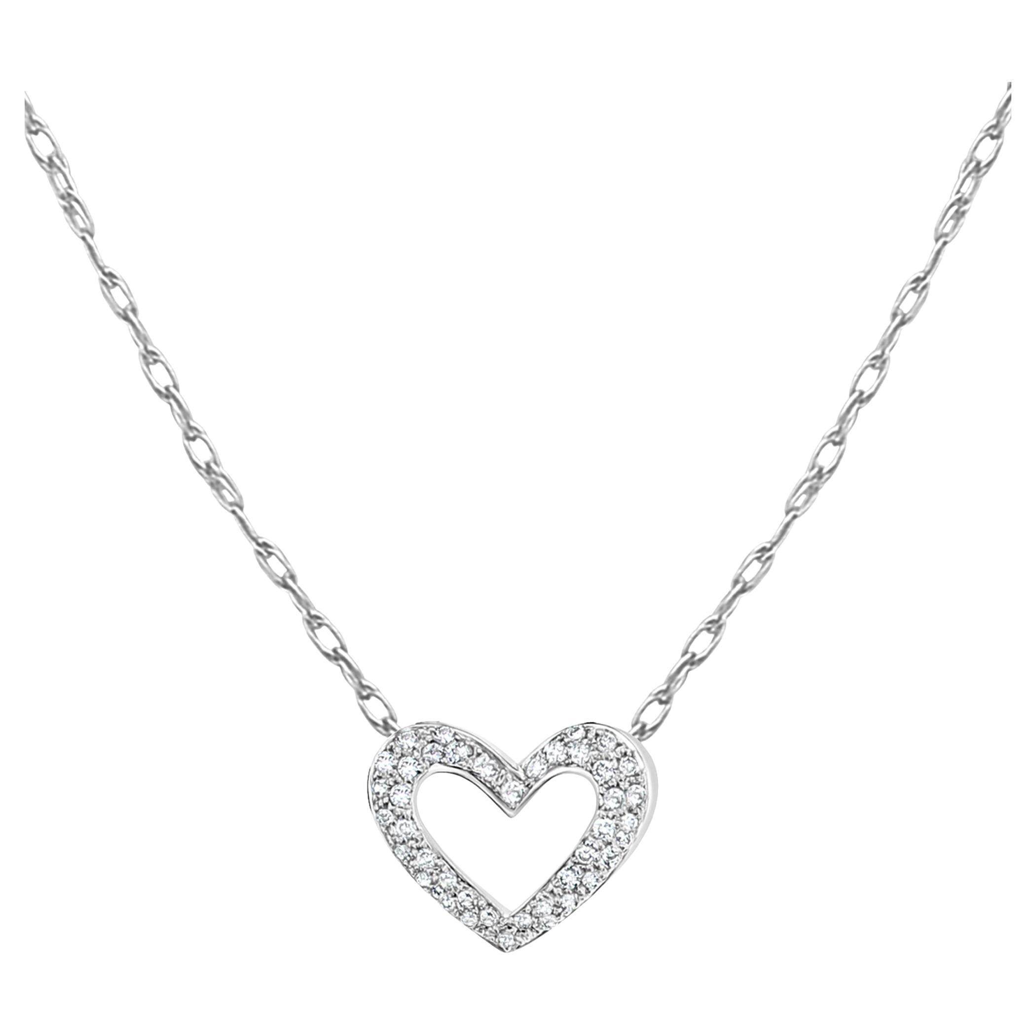 Collar de diamantes pavé con forma de corazón de un quilate Oro blanco 18k