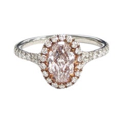 One Carat Light Pink Oval Diamond Ring Internally Flawless, GIA
