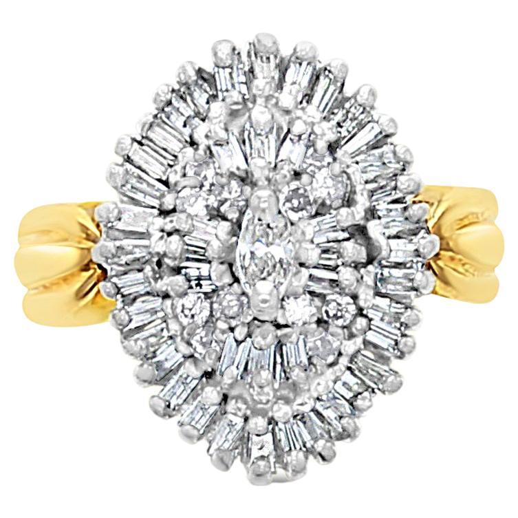 One Carat Marquise Center & Tapered Baguette Marquise Diamond Ring For Sale