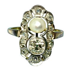 One Carat Old Mine Cut Diamond Platinum Pearl Engagement Ring Antique Victorian