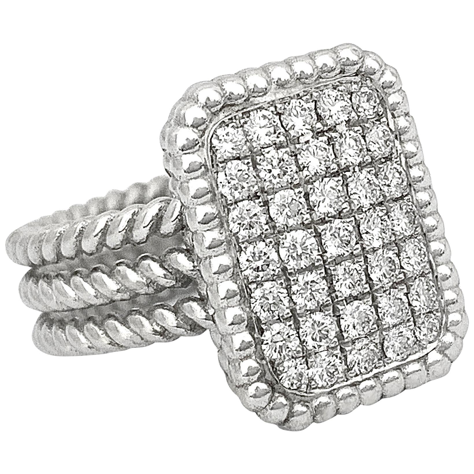 One Carat Pavé Diamond "Shield" Statement Ring in White Gold For Sale