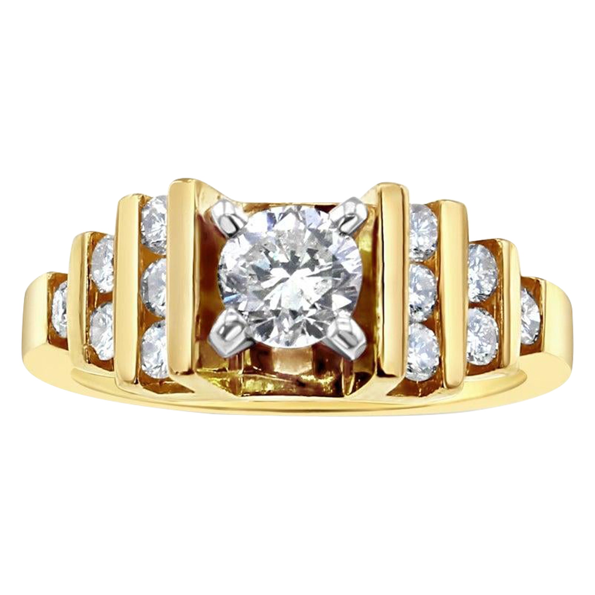One Carat Round Center Diamond Engagement ring with accent
