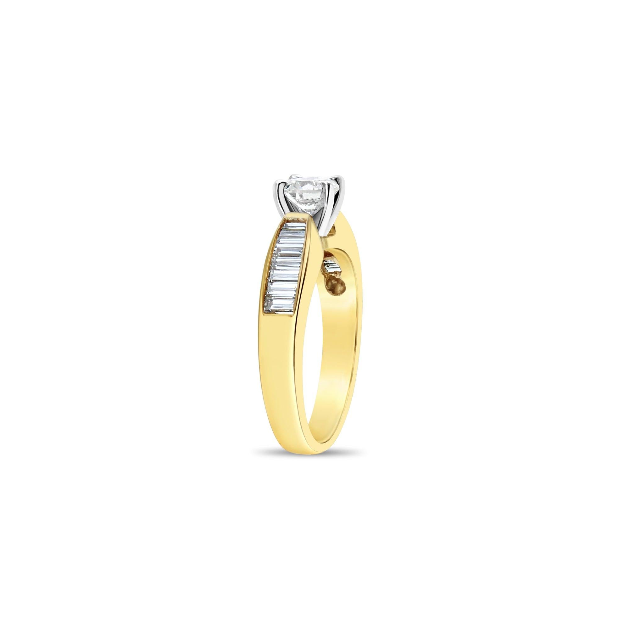 ♥ Product Summary ♥

Main Stone: Diamonds
Approx. Diamond Carat Weight: 1.00cttw
Diamond Color: H
Diamond Clarity: SI1
Diamond Cut: Round & Baguette
Band Material: 14k Yellow Gold
Weight: 4 grams
Size: 6

Diamonds and gemstones are not simulated or