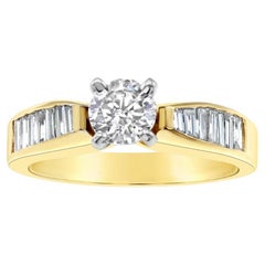 One Carat Solitaire with Baguette Accented Diamond Engagement Ring