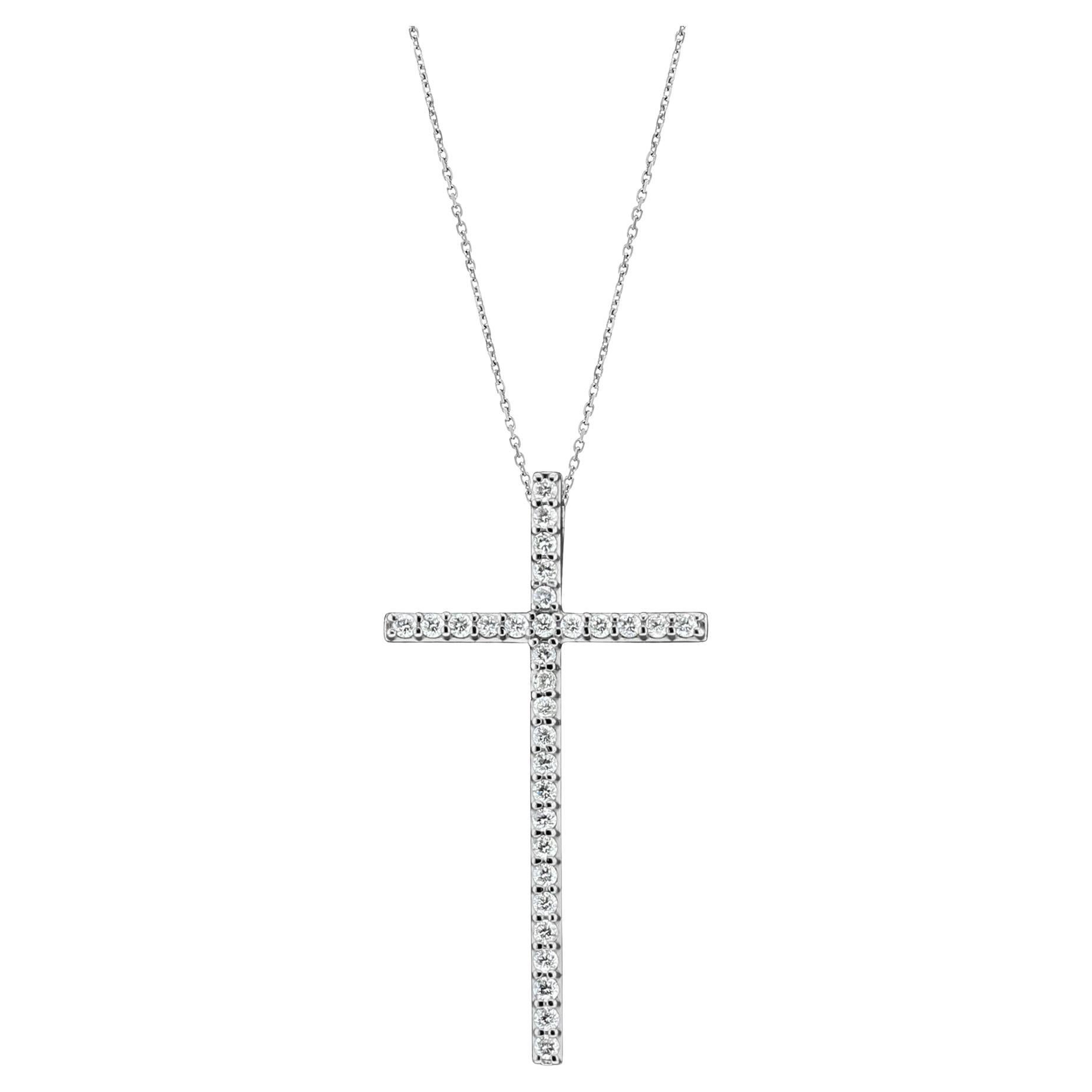 One Carat Tall Skinny Diamond Cross Necklace For Sale
