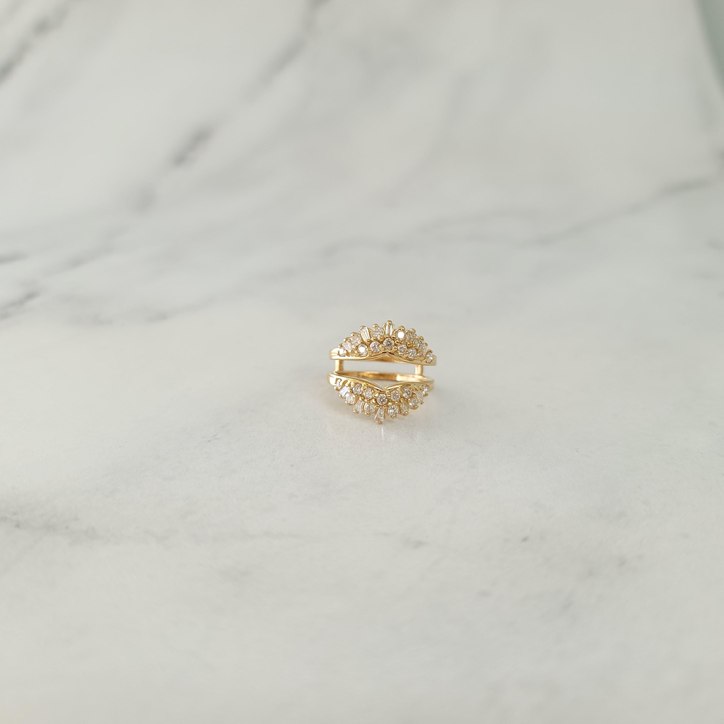 One Carat Tapered Baguette Cluster Ring Guard 14k Yellow Gold In New Condition For Sale In Sugar Land, TX