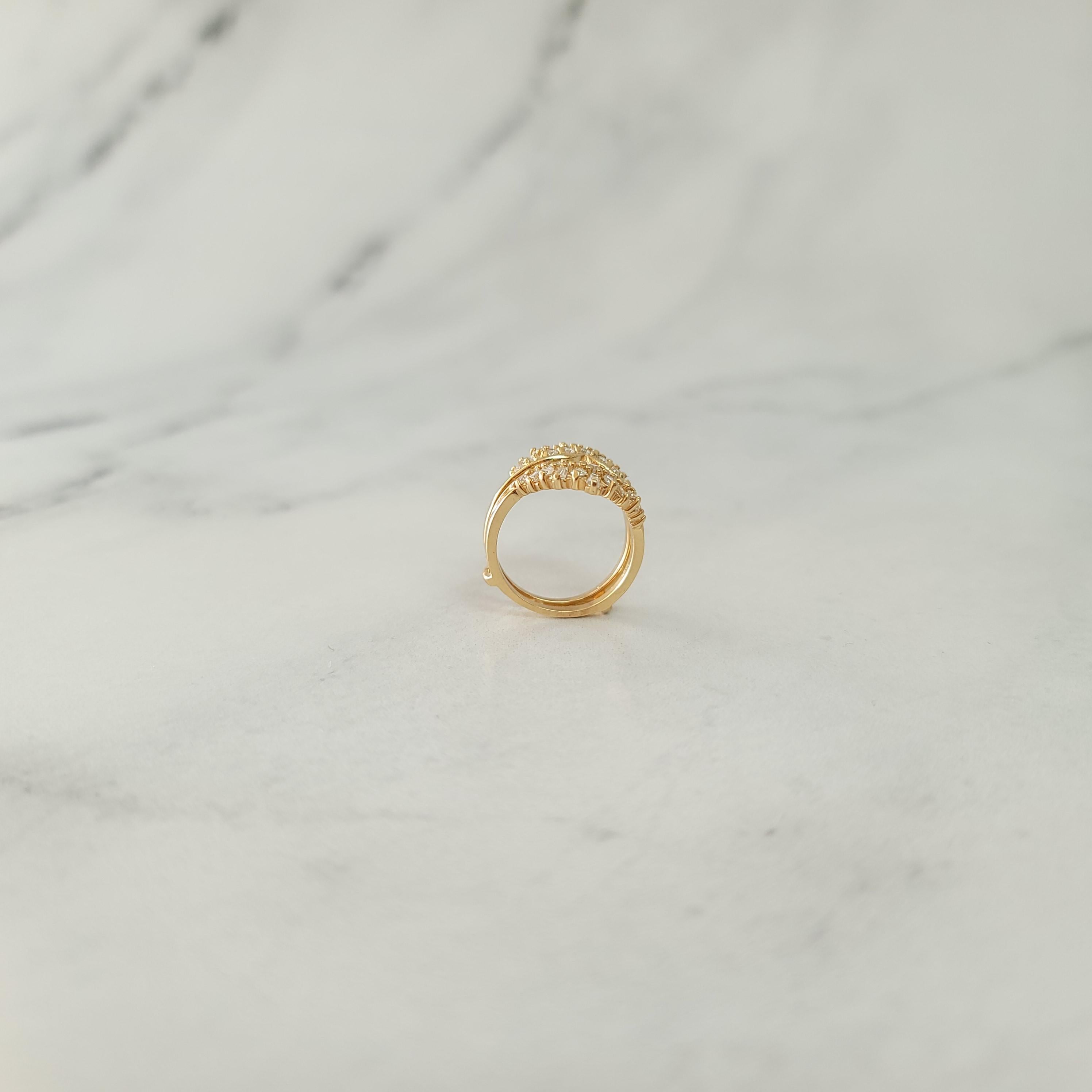 Women's or Men's One Carat Tapered Baguette Cluster Ring Guard 14k Yellow Gold For Sale