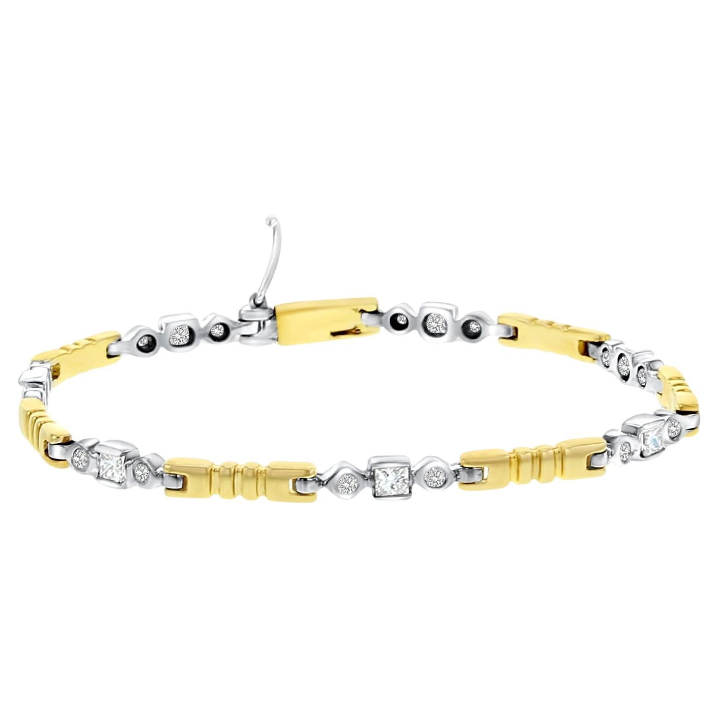 One Carat Two-Toned Princess Cut Diamond Tennis Bracelet