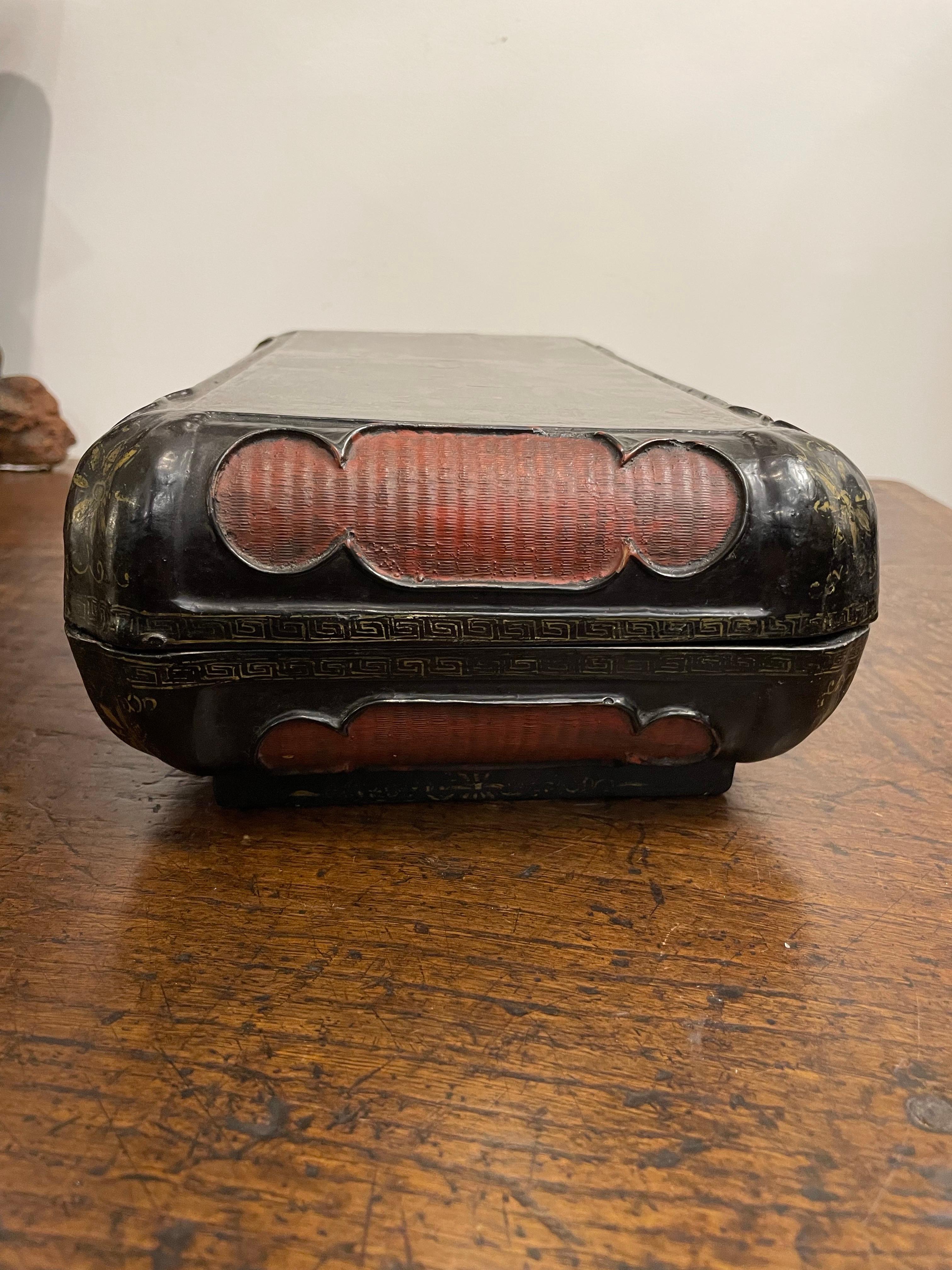 Hand-Carved One Chinese Black Lacquer Rectangular Lidded Jewelry box, Late 19th Century For Sale