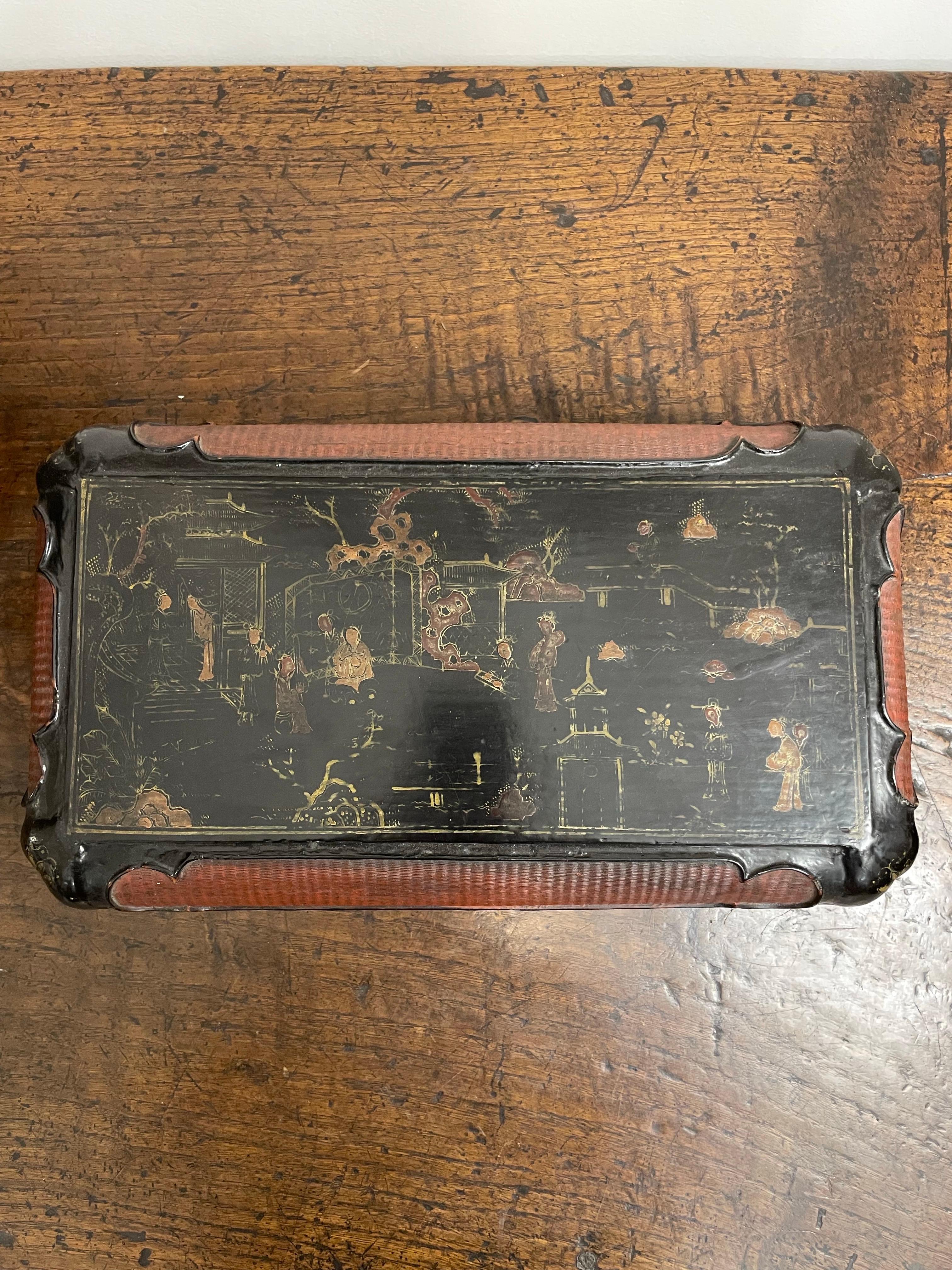 One Chinese Black Lacquer Rectangular Lidded Jewelry box, Late 19th Century In Good Condition For Sale In ARMADALE, VIC