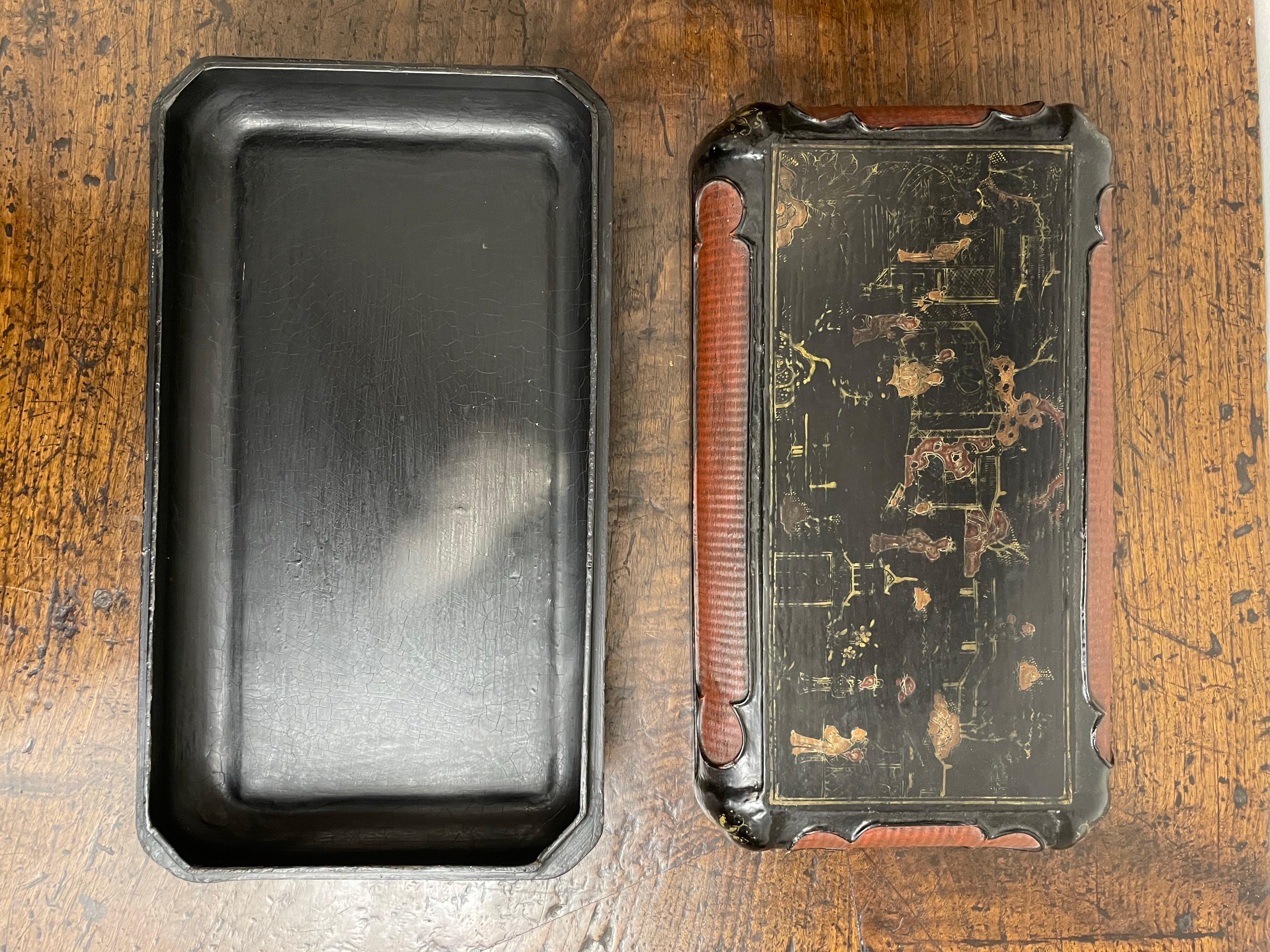 Wood One Chinese Black Lacquer Rectangular Lidded Jewelry box, Late 19th Century For Sale