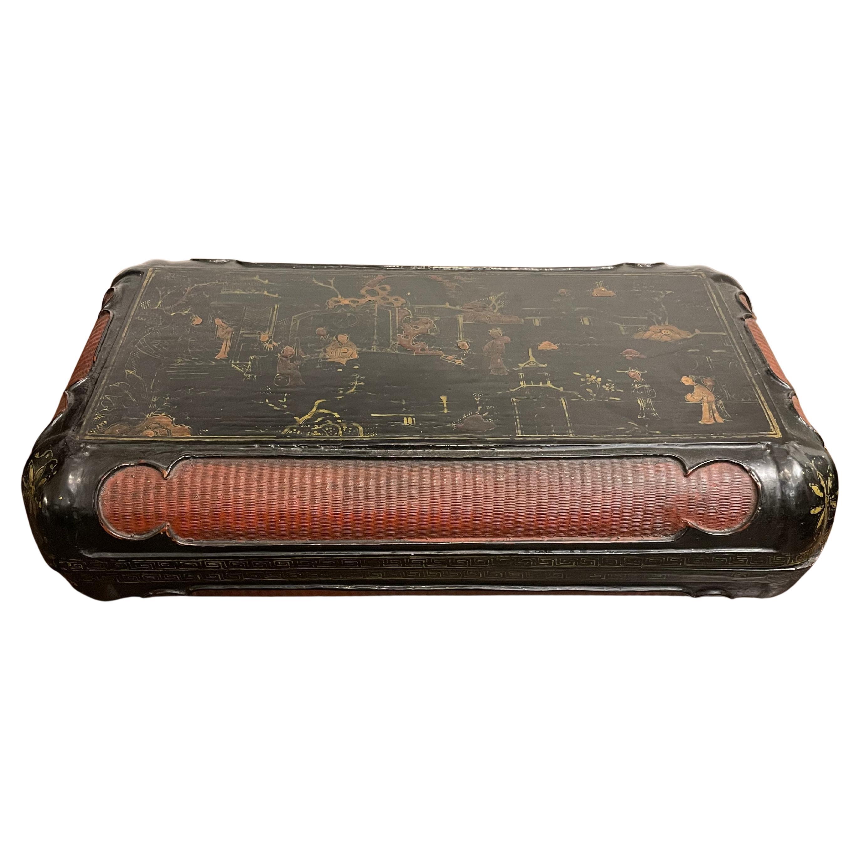 One Chinese Black Lacquer Rectangular Lidded Jewelry box, Late 19th Century