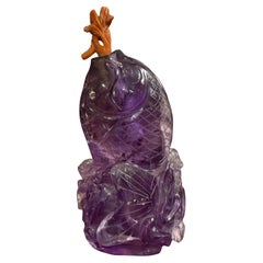 One Chinese Carved Carp Amethyst Snuff bottle, 18th Century