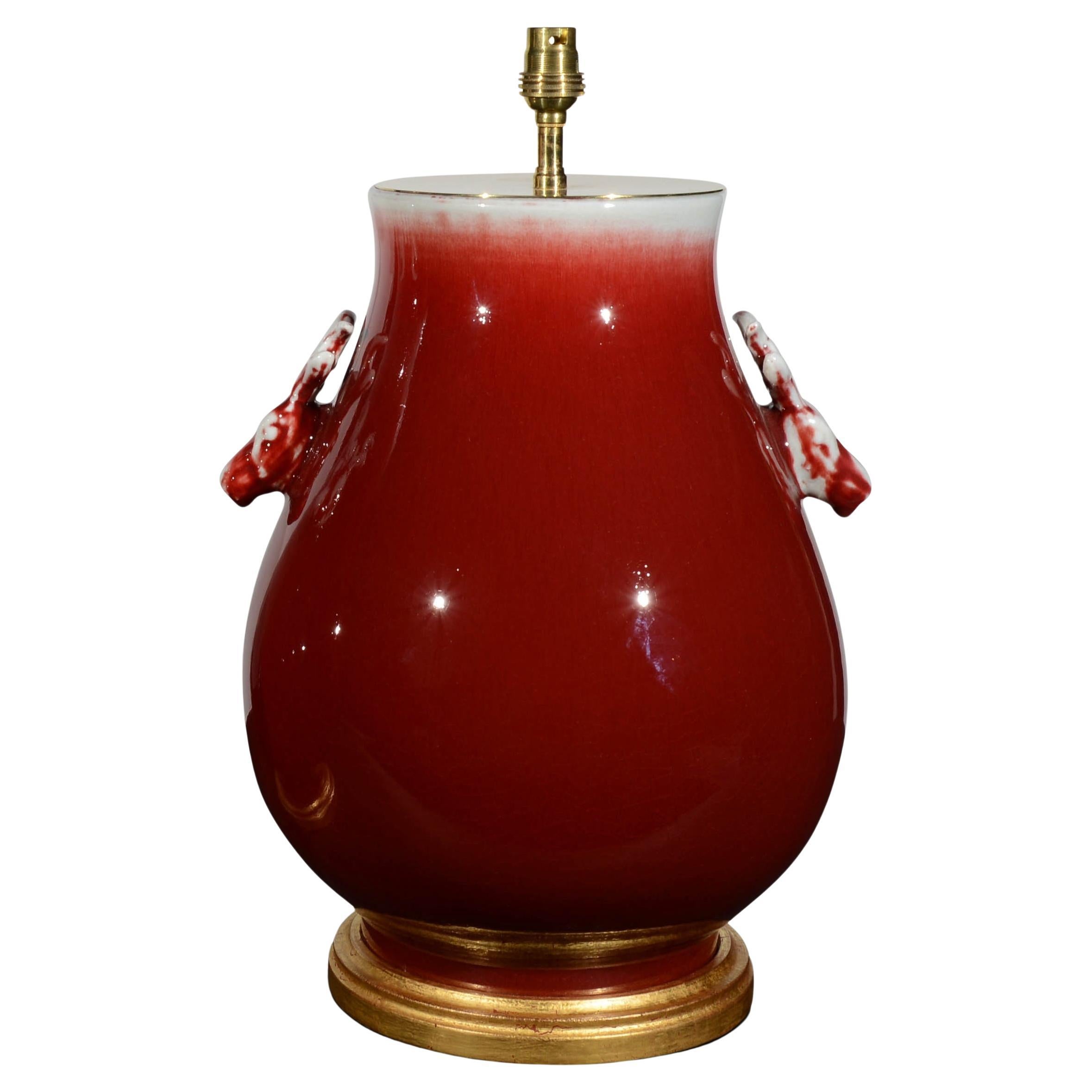 Chinese Sang De Boeuf Deer Head Porcelain Table Lamp, circa 1900