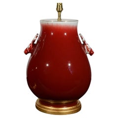 Chinese Sang De Boeuf Deer Head Porcelain Table Lamp, circa 1900