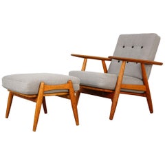 One Cigar Easy Chair GE240 & Stool GE240S by Hans J. Wegner for GETAMA, 1950s