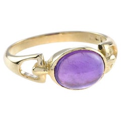 One Classic Oval Shape Cabochon Purple Violet Amethyst Cabochon 14K Gold Ring