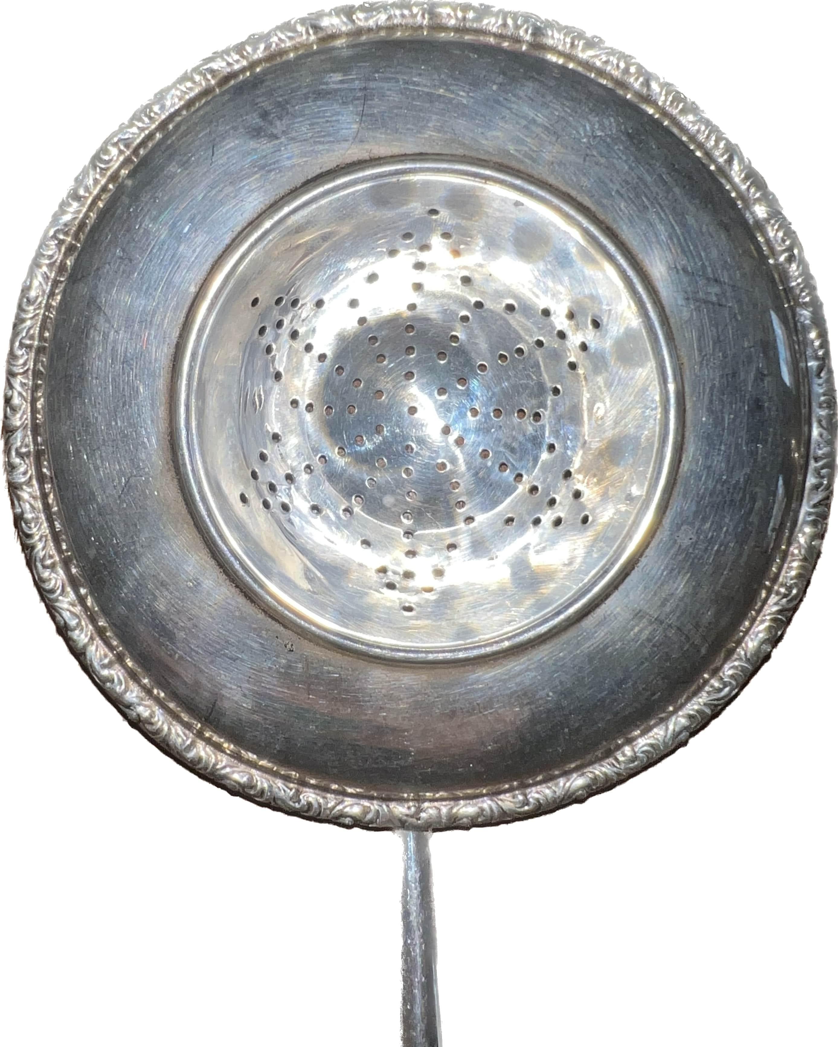 American One Cup 1900s Sterling Silver Wide Brim & Wood Handle Tea Strainer by Gorham
