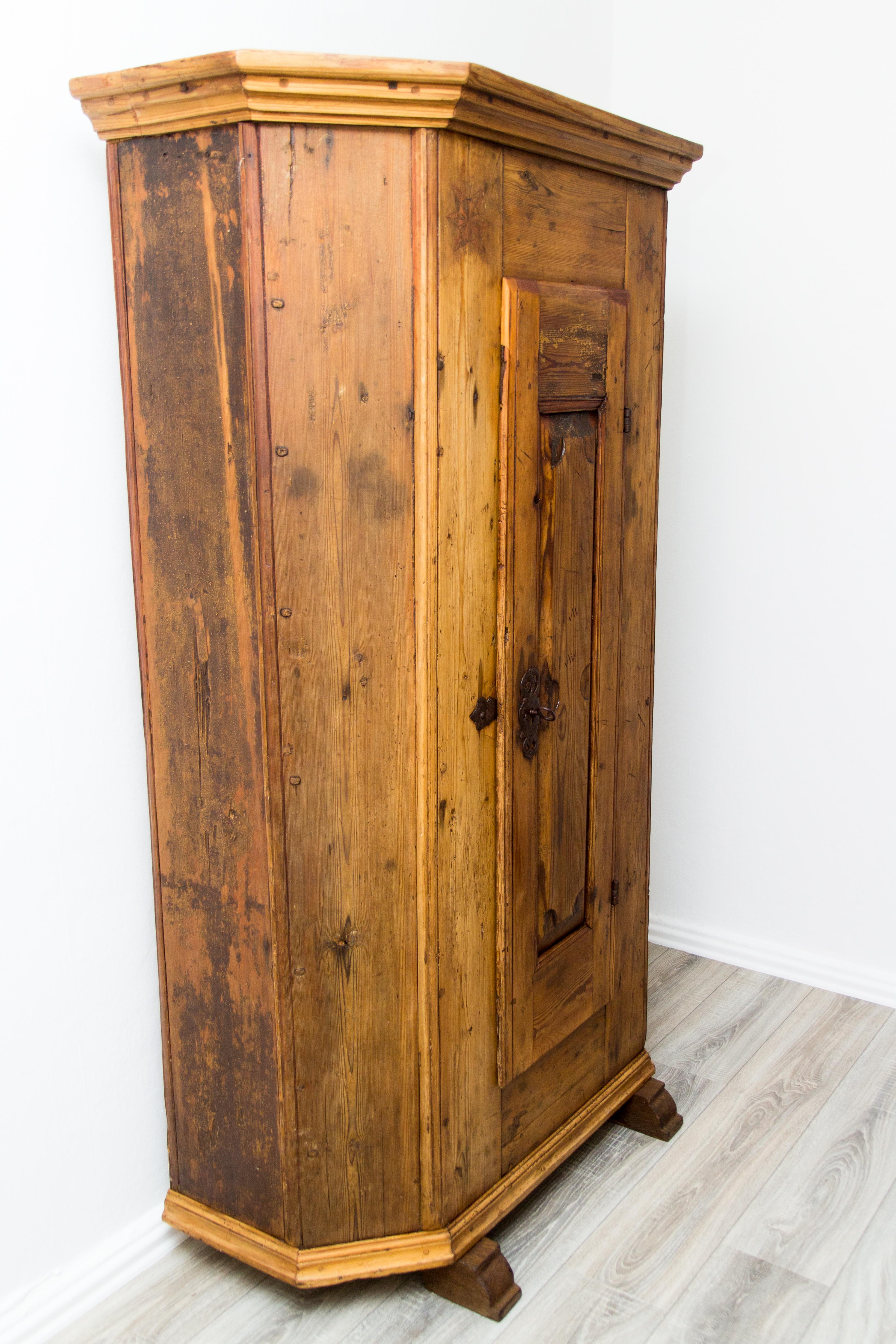 Country Antique One-Door Baltic Pine Wood and Iron Handmade Armoire, dated 1830 For Sale