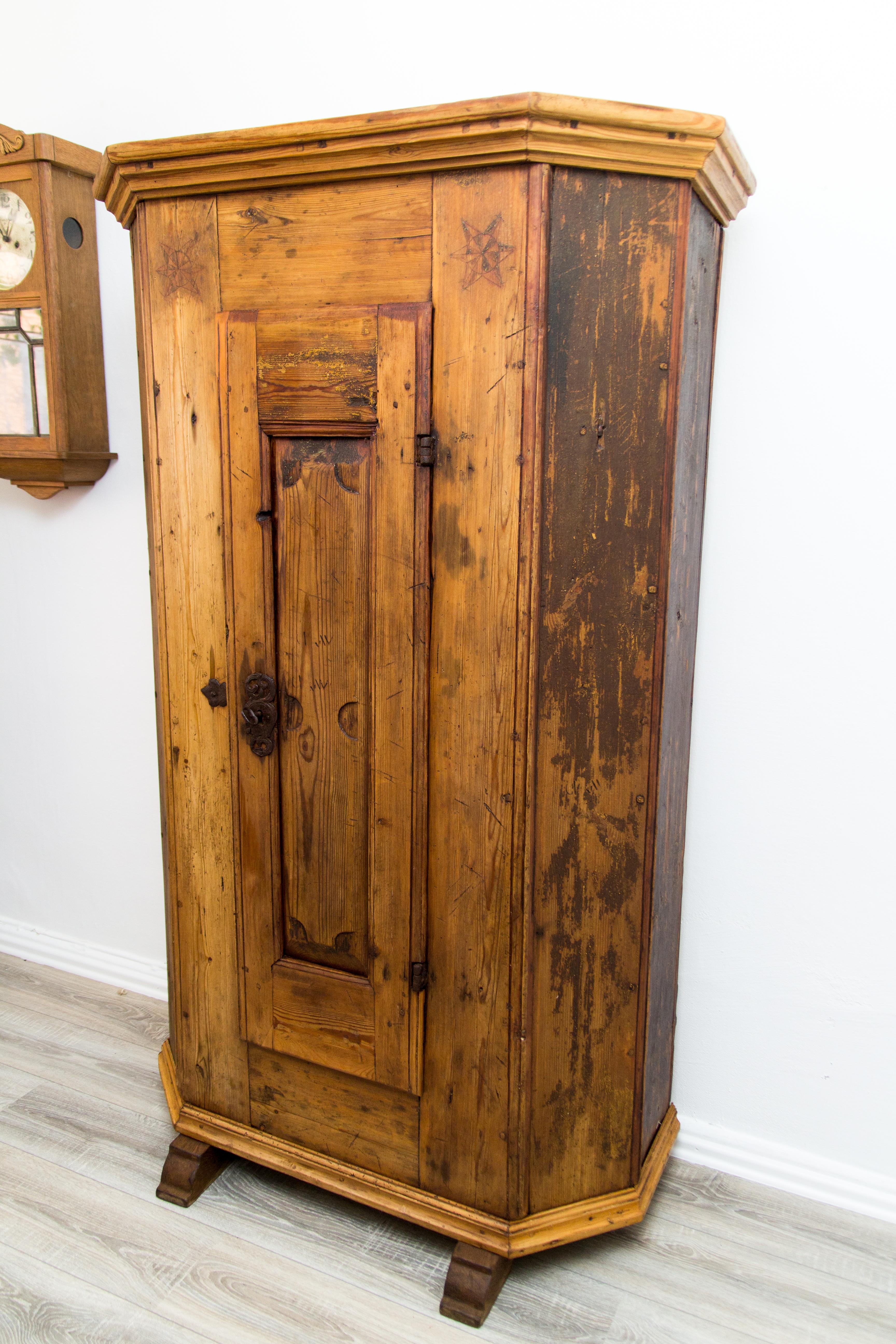 Latvian Antique One-Door Baltic Pine Wood and Iron Handmade Armoire, dated 1830 For Sale