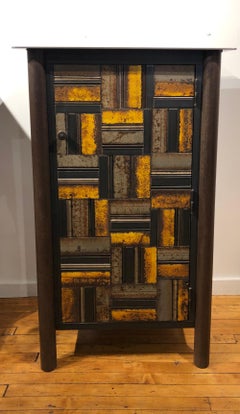 Jim Rose One Door Black and Yellow Basket Weave Quilt Cupboard, Steel Furniture