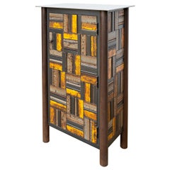 Jim Rose One Door Black and Yellow Basket Weave Quilt Cupboard, Steel Furniture