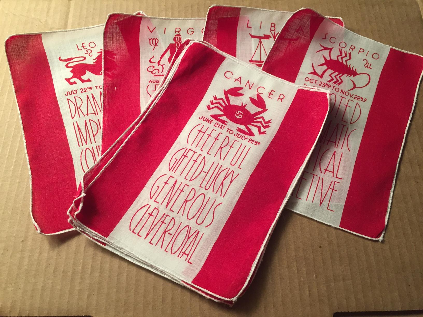 Red One Dozen Linen Cocktail Napkins Twelve Astrological Signs of the Zodiac