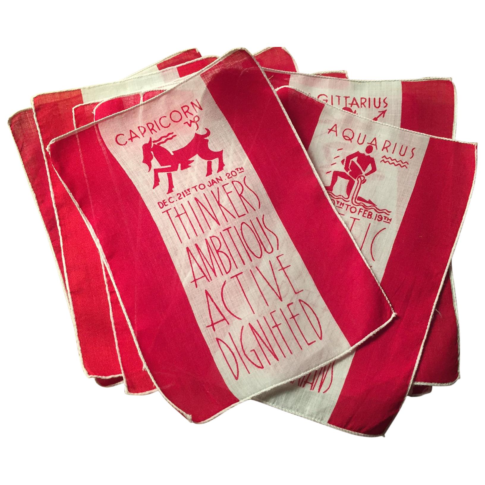 One Dozen Linen Cocktail Napkins Twelve Astrological Signs of the Zodiac
