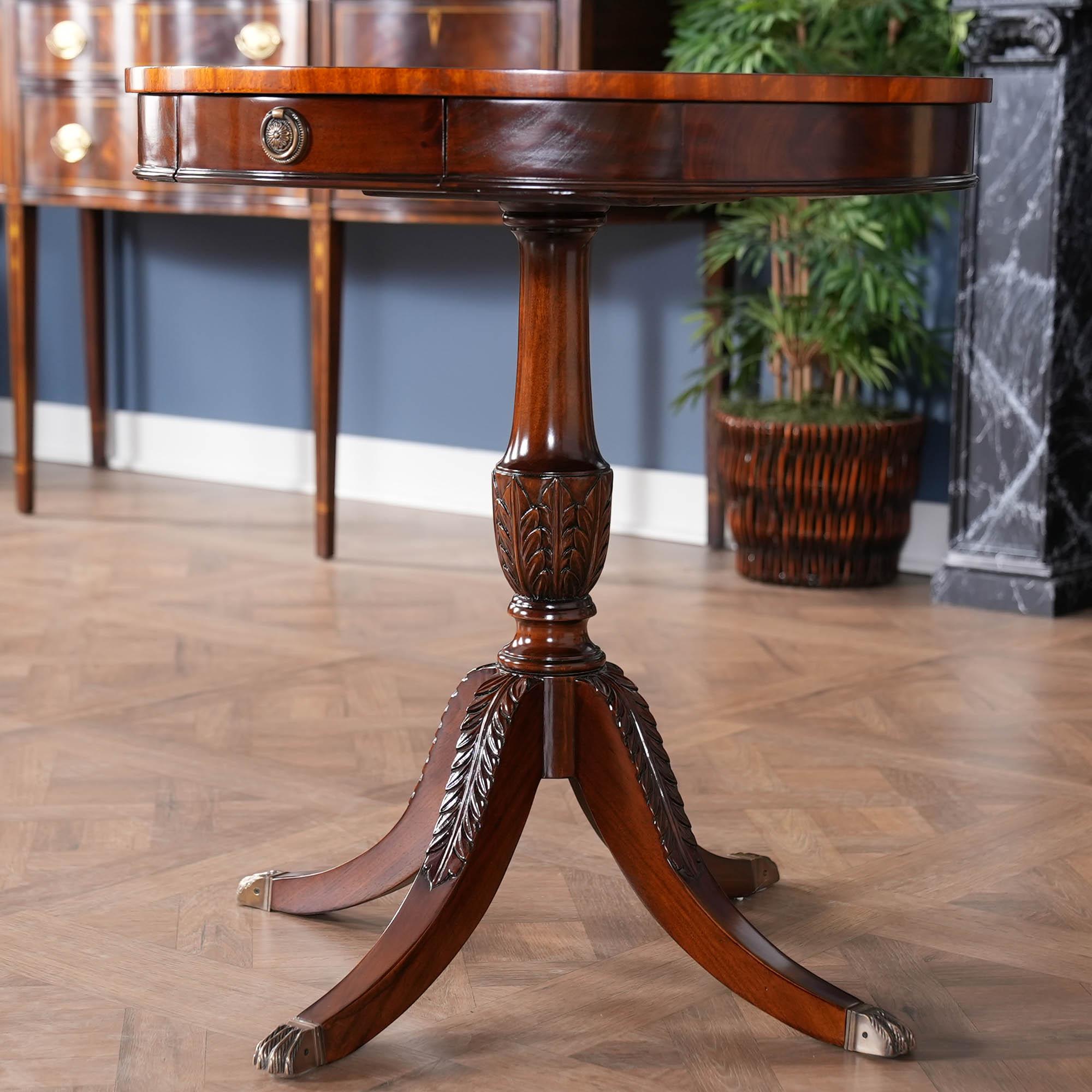 Hand-Carved One Drawer Drum Table For Sale