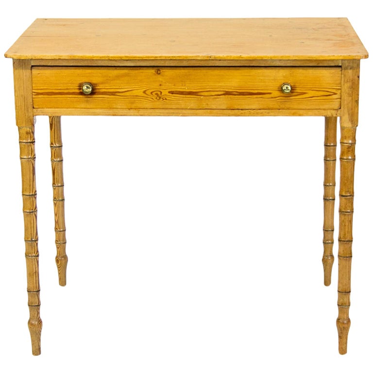 One-Drawer English Pine Faux Bamboo Table at 1stDibs