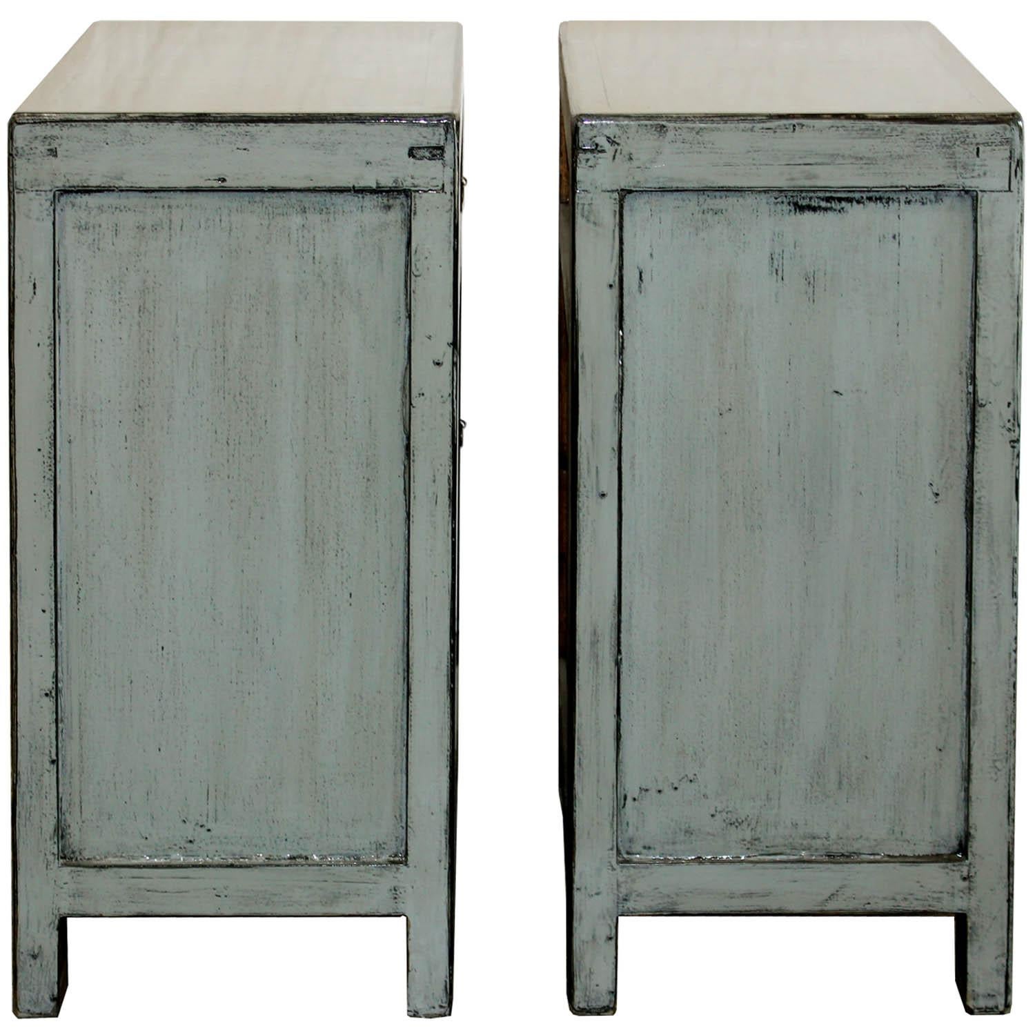 Chinese One-Drawer Gray Side Chest
