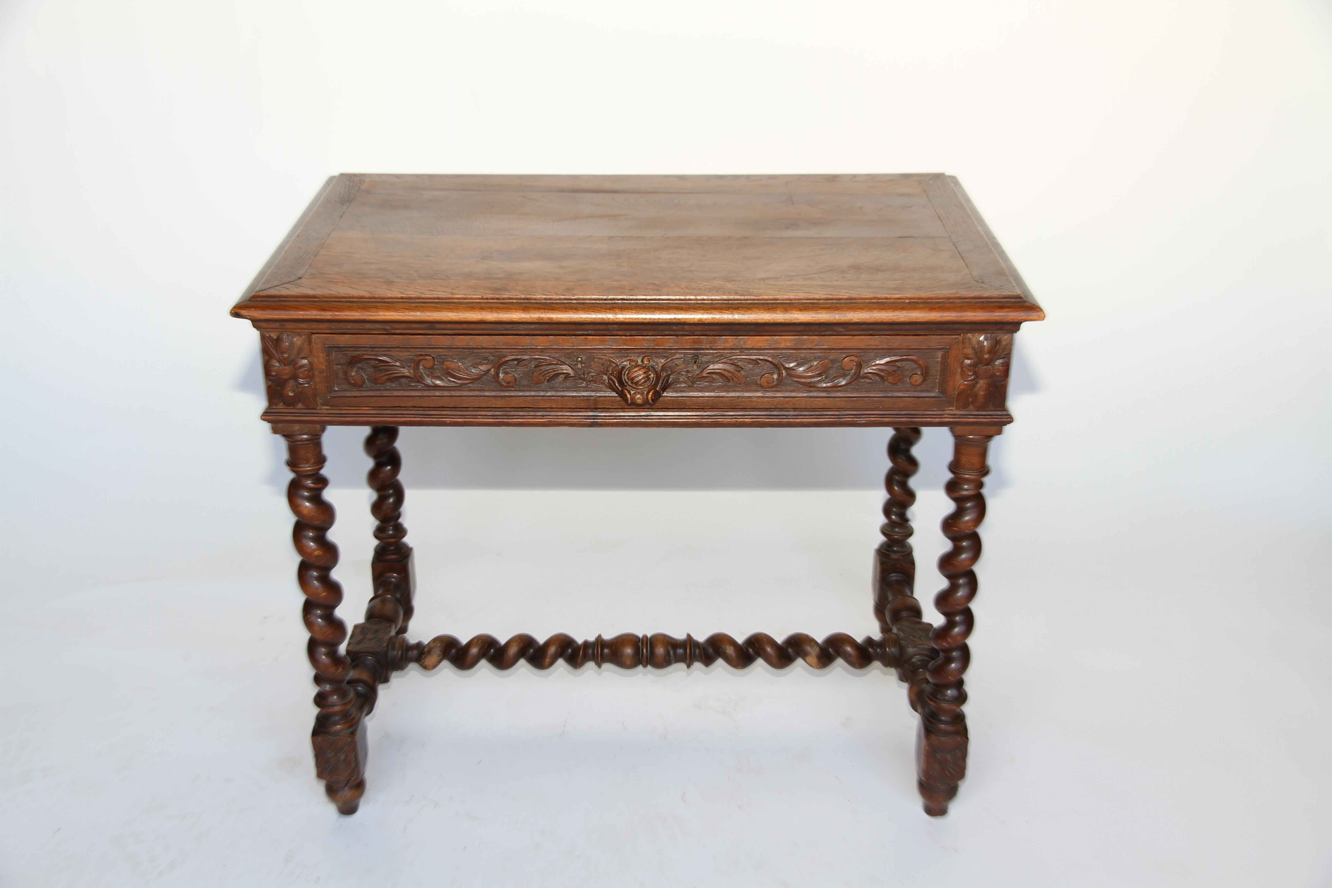 19th Century One Drawer Oak Carved Twist Leg Table