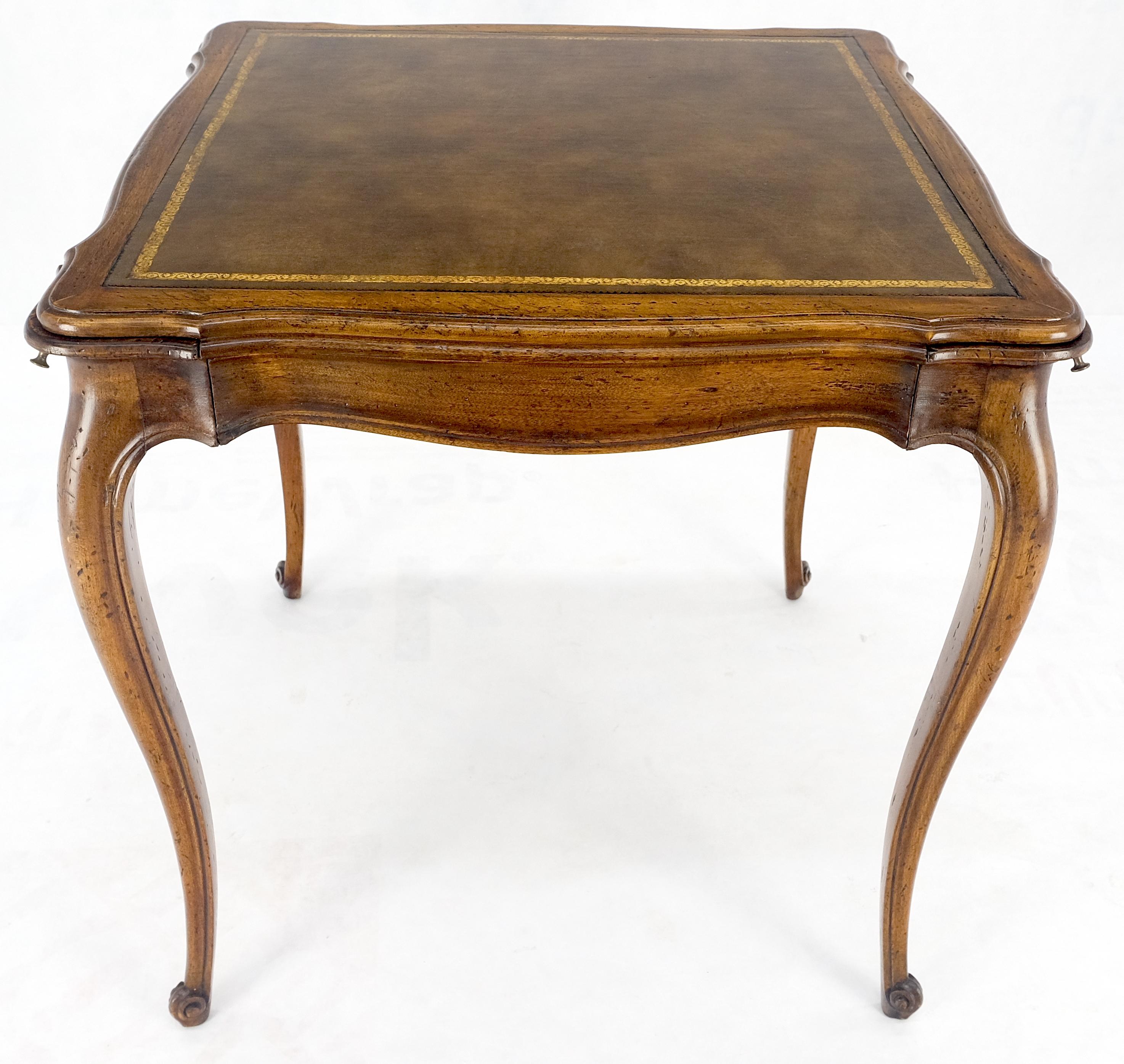 Mid-Century Modern One Drawer Tolled Leather Top Pull Out Cocktail Trays Cabriole Legs Game Table