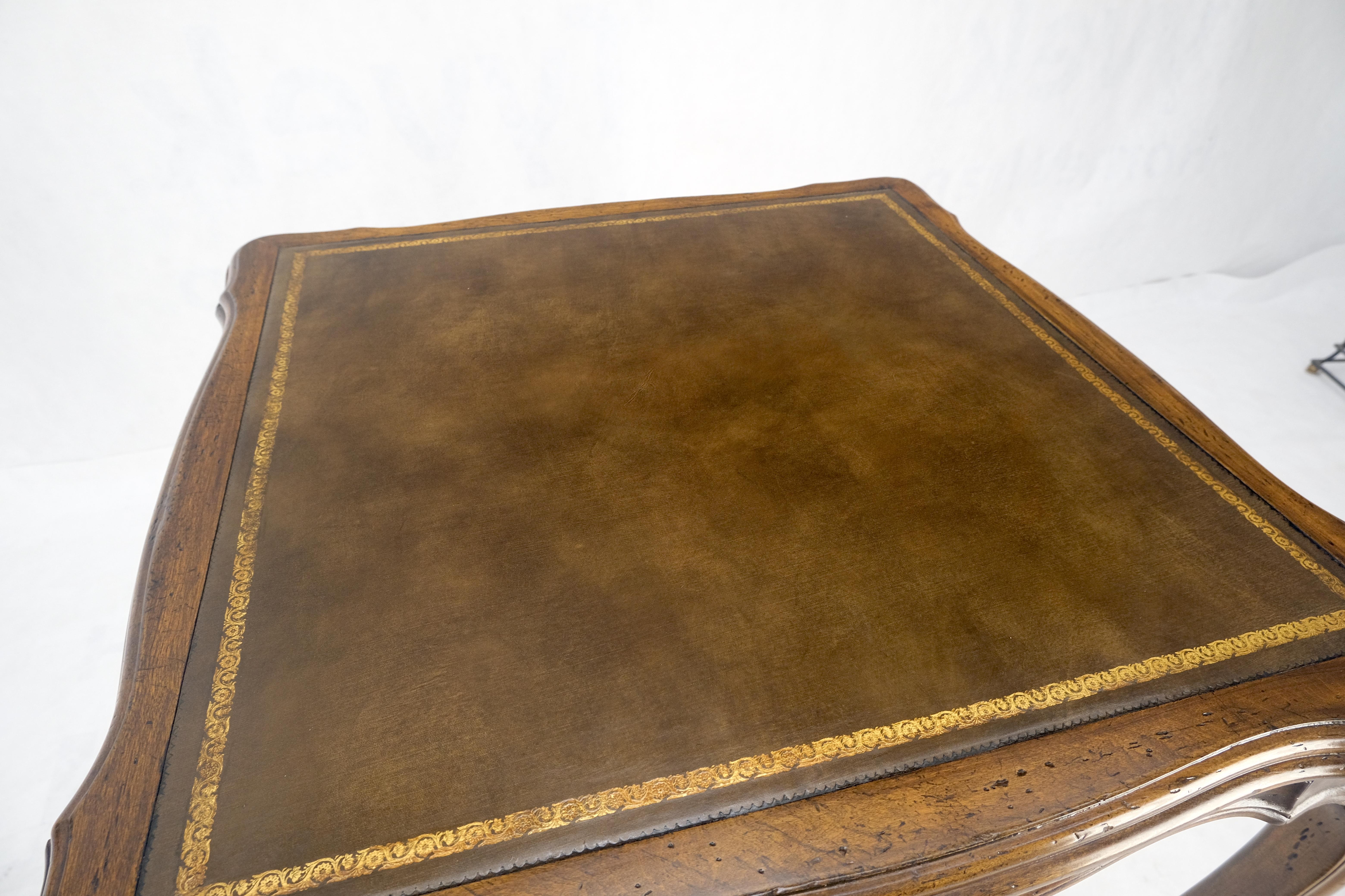 One Drawer Tolled Leather Top Pull Out Cocktail Trays Cabriole Legs Game Table In Good Condition In Rockaway, NJ