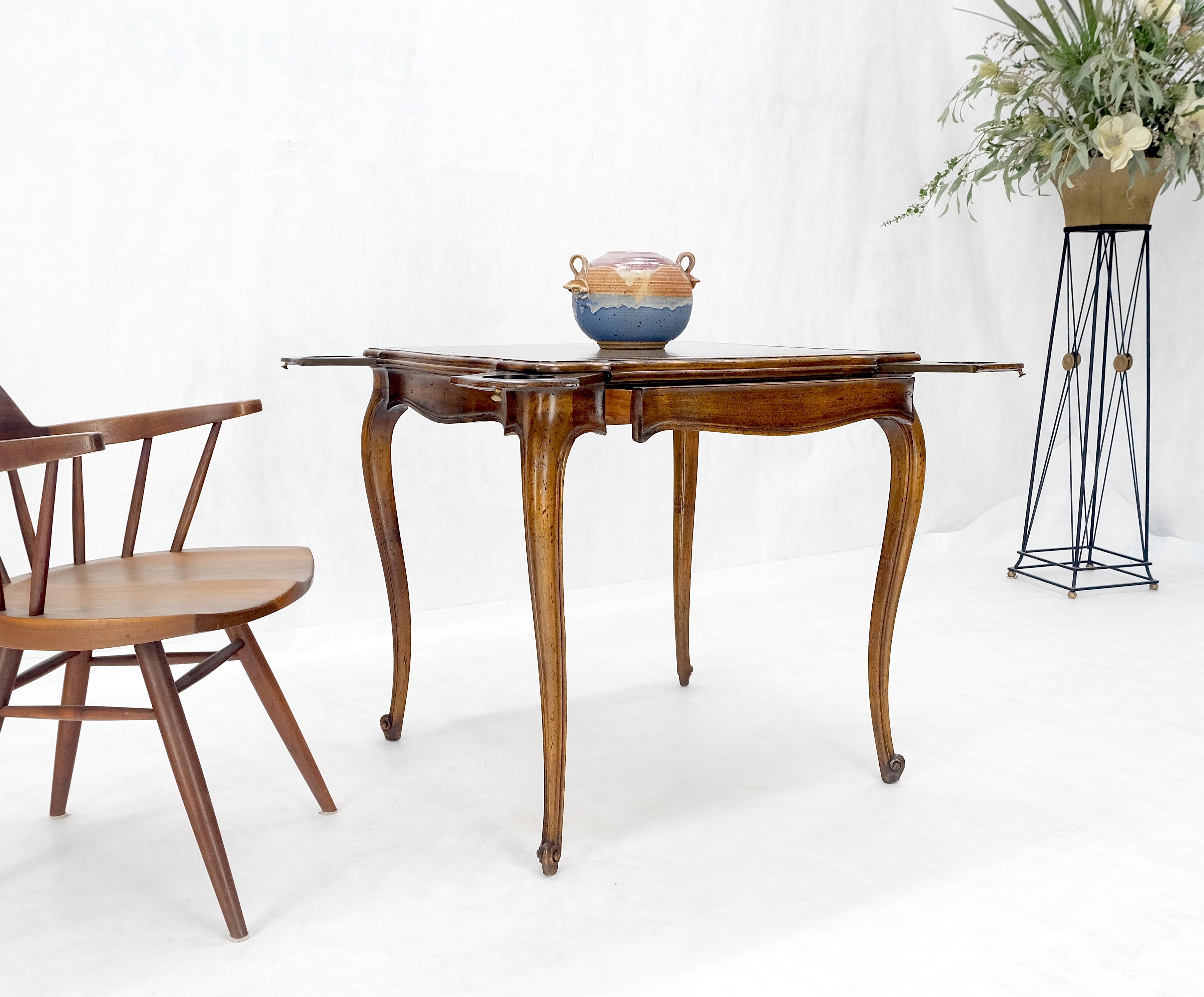 One Drawer Tolled Leather Top Pull Out Cocktail Trays Cabriole Legs Game Table 1