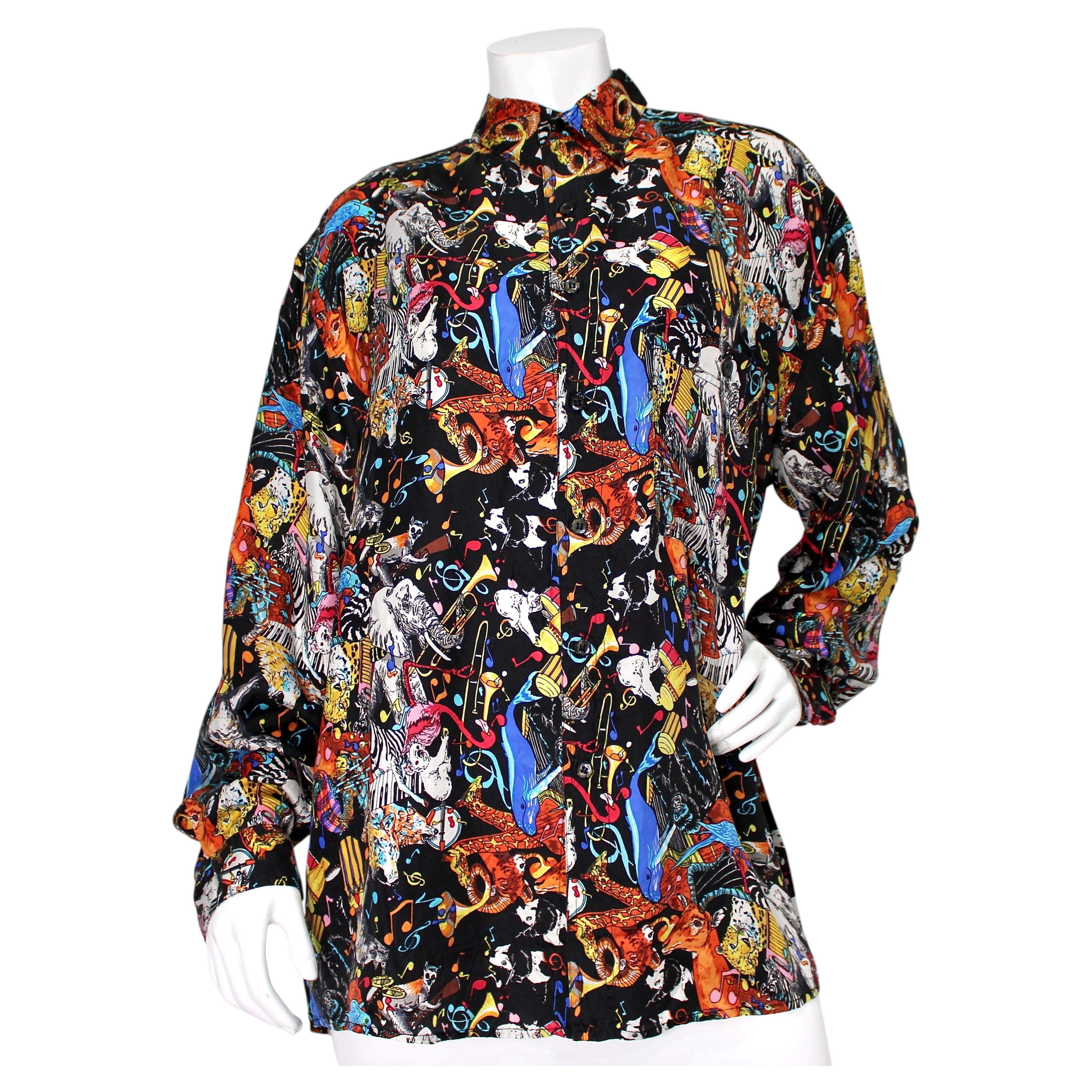 One Eight Hundred Party Animals Silk Print Button-Up Shirt circa 1990s For Sale