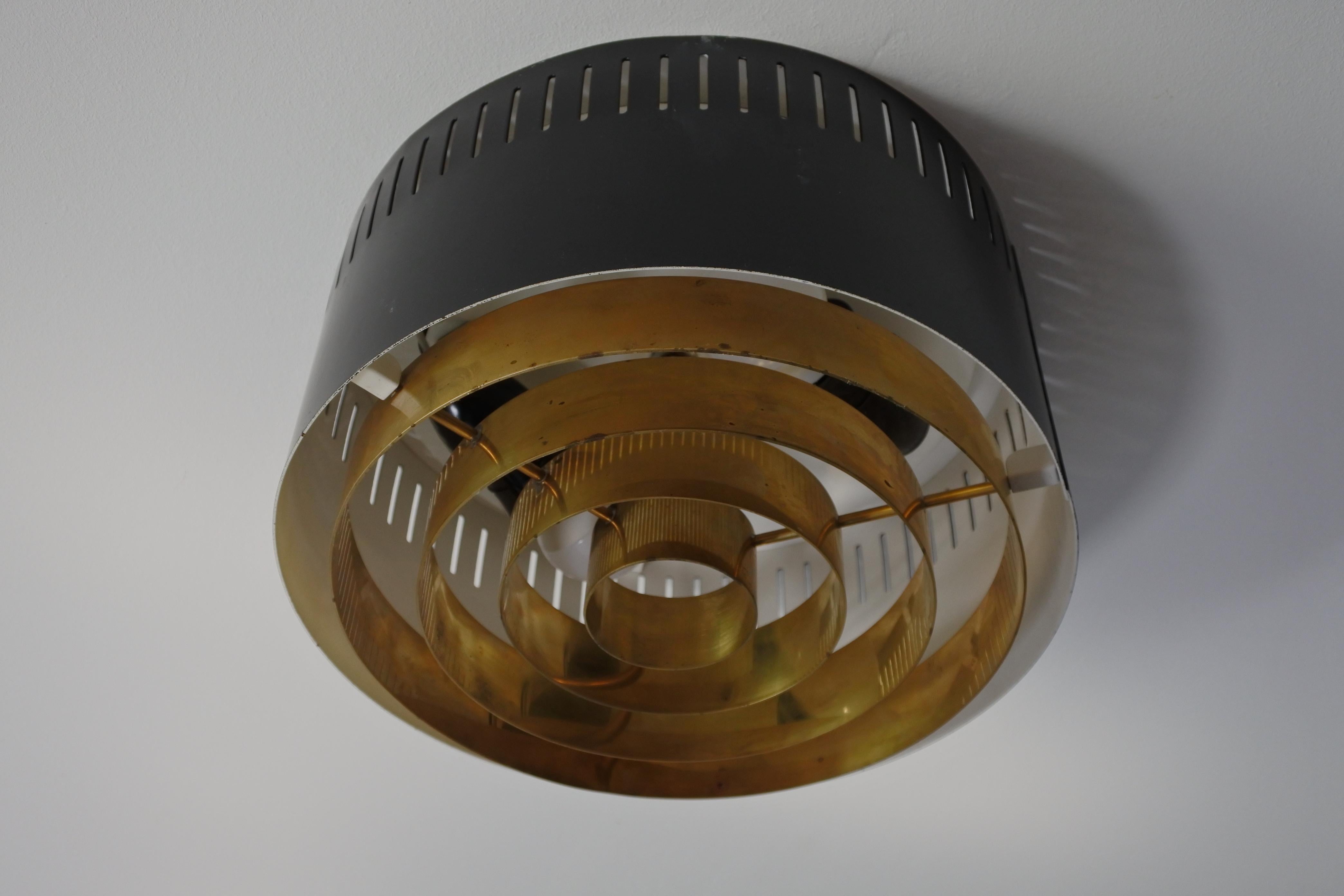 Brass One Flush Mount Ceiling Lamp by Itsu, Finland, 1960s