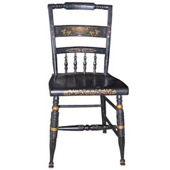Antique One French 19th Century Side Chair Painted Black with Decorative Design in Gold