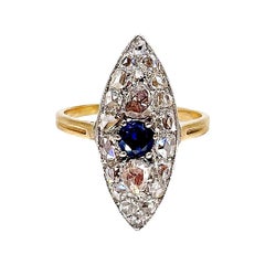 One Georgian Sapphire and Pink Diamond Marquise Shaped White and Yellow Gold