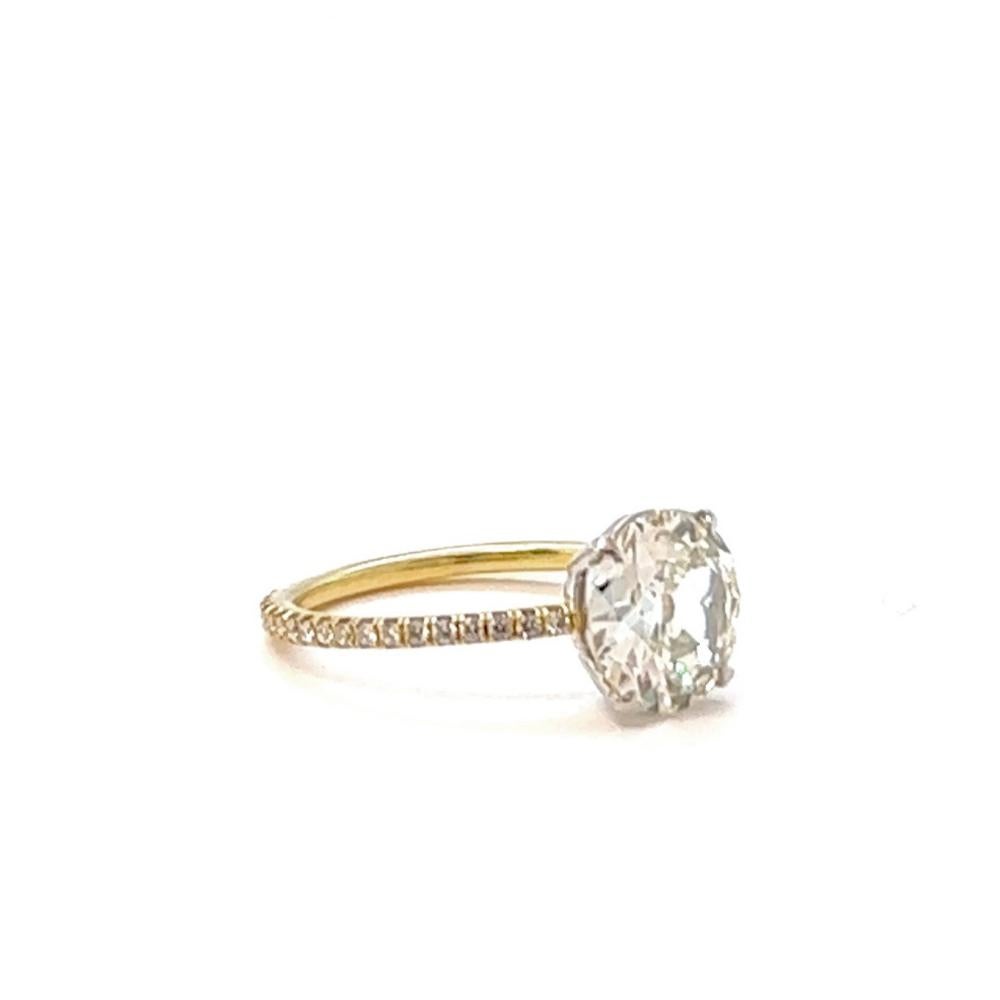 One GIA 2.03 Carats Old European Cut Diamond 18k Yellow Gold Pave Ring For Sale 1