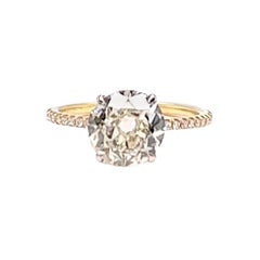 One GIA 2.03 Carats Old European Cut Diamond 18k Yellow Gold Pave Ring