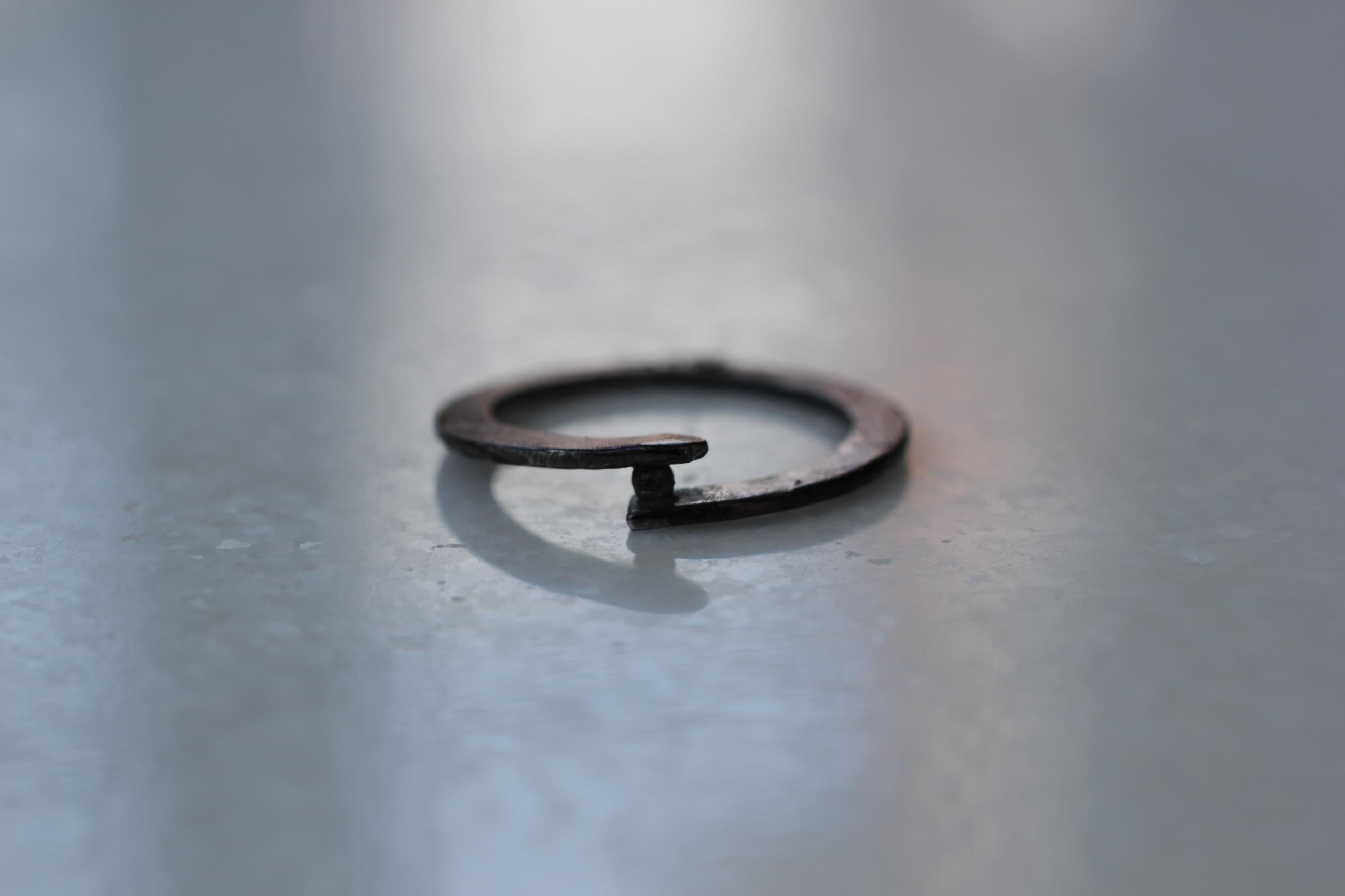 Simplicity With A Twist Holding One Granule, Modern design.

This listing is for a fashion ring in oxidized or blackened sterling silver, measuring 1mm wide by 3mm thick.

Process: This striking ring is first hand-forged in 21k gold, then cast in