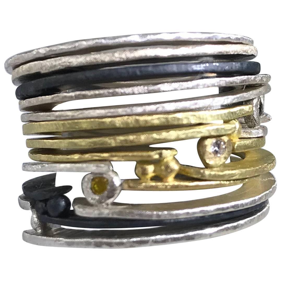 One Granule Moderner Ring aus oxidiertem Sterlingsilber mit Oxidiertem Sterlingsilber Mehr Mode-Stapeldesigns im Angebot 1