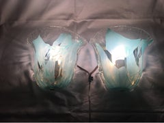 One Great Looking Set of Clear and Turquoise Murano Glass Sconces