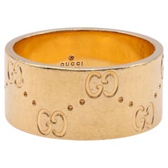 One Gucci Italian 18k Yellow Gold Icon Band Ring.