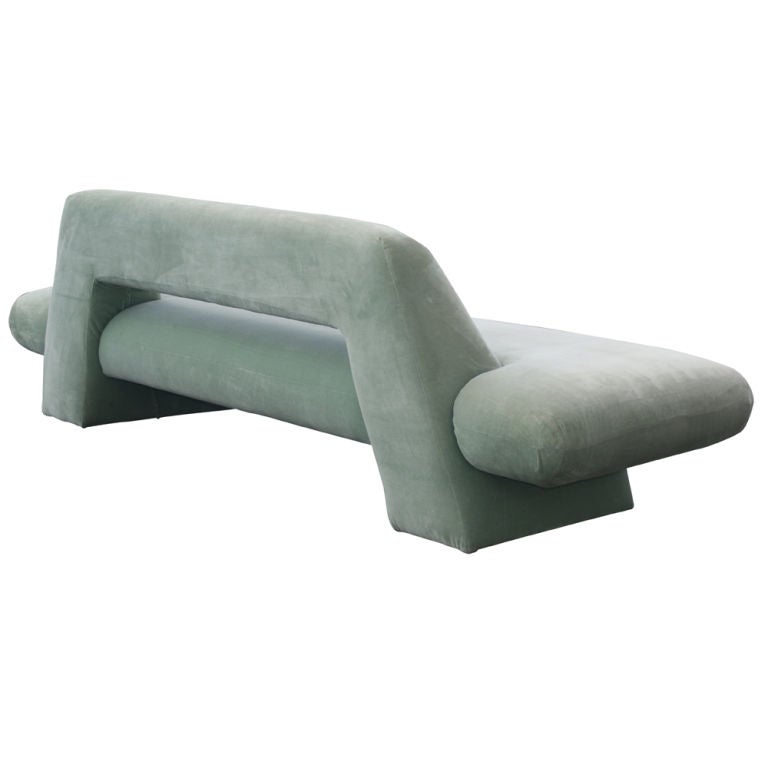 Classic Mid-Century Modern design, the Mayan sofa was designed and manufactured by Harvey Probber. Mint mohair fabric compliments the graceful curves of this piece.