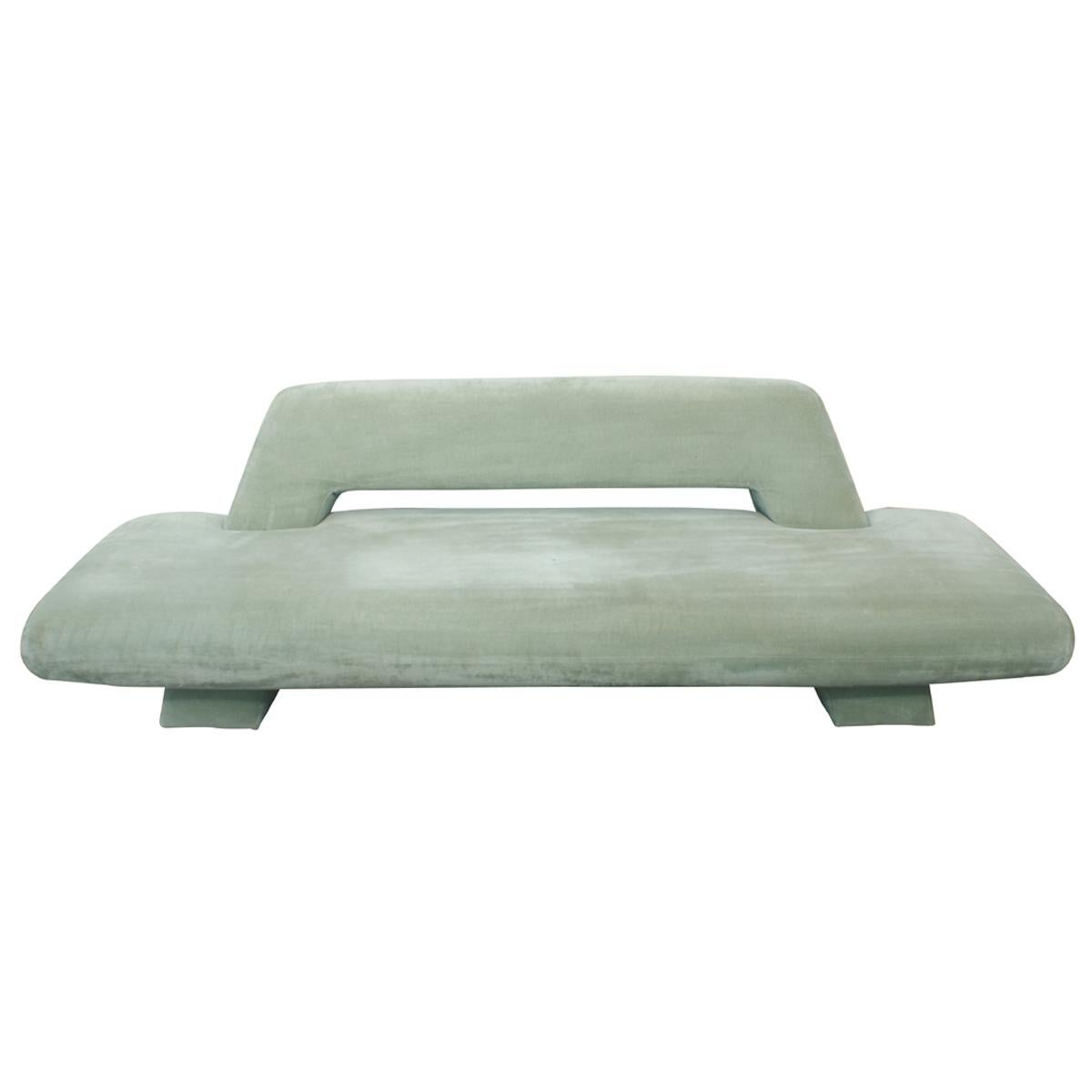 Classic Mid-Century Modern design, the Mayan sofa was designed and manufactured by Harvey Probber. Mint mohair fabric compliments the graceful curves of this piece.



Reupholstery recommended