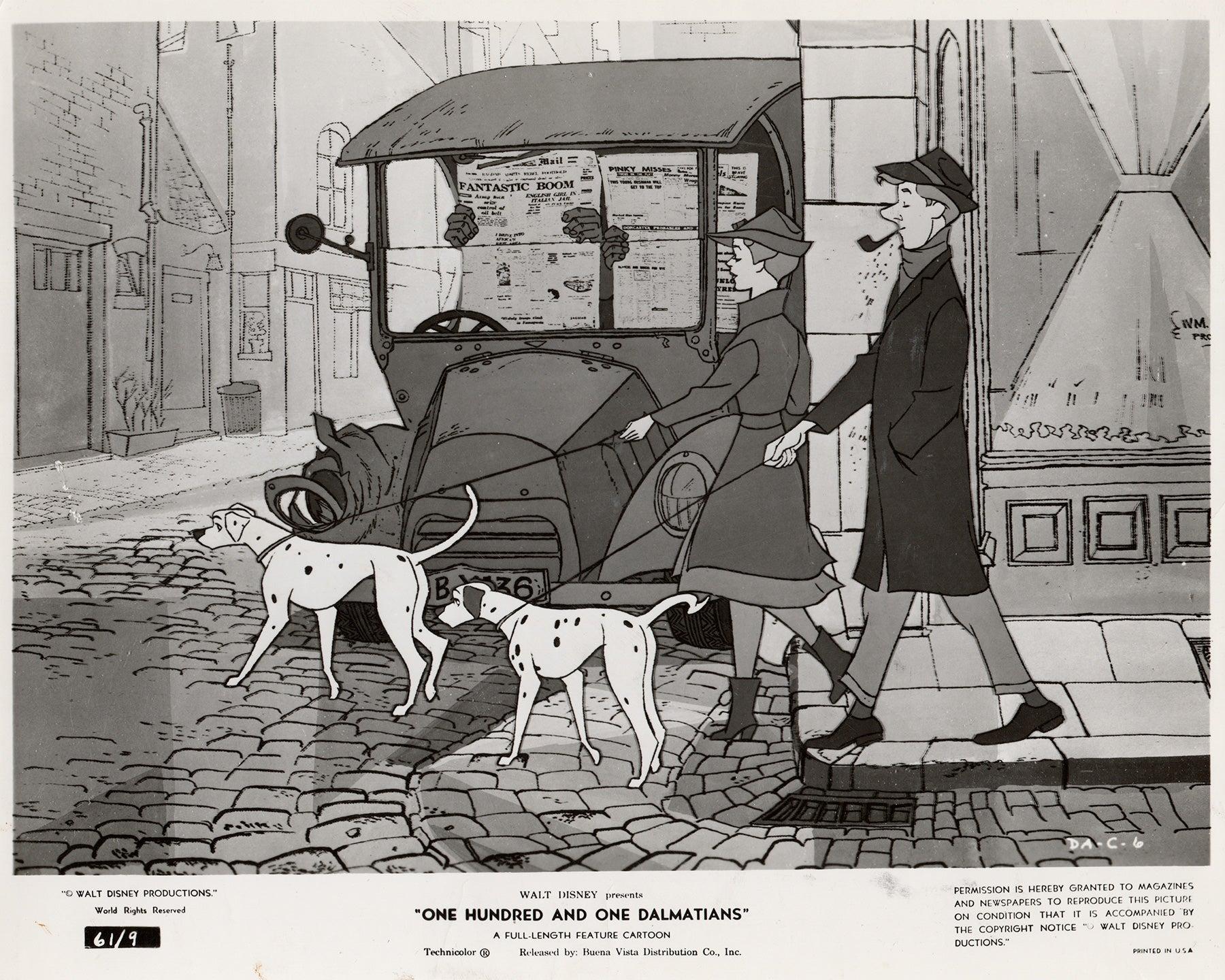 Einhundertundein Dalmatiner (1961) Pressestatement - gerahmt (Holz) im Angebot