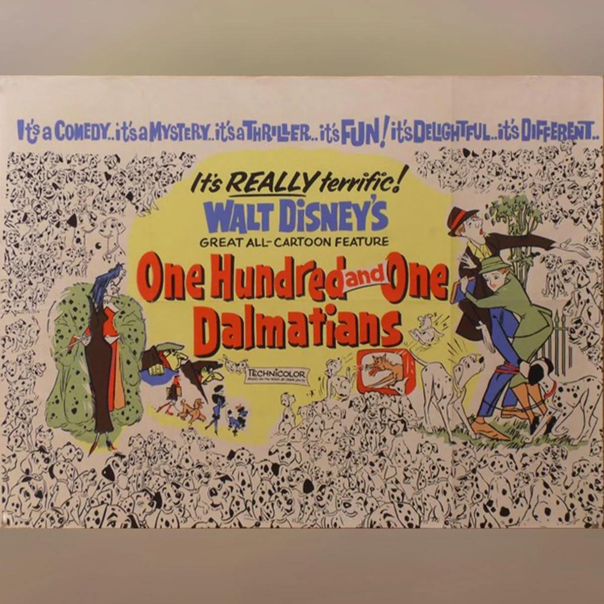 Cent et un dalmatiens (1969R)
Original British Quad (30 X 40 Inches)

Lorsqu'une portée de chiots dalmatiens est enlevée par les sbires de Cruella de Vil, les parents doivent les retrouver avant qu'elle ne les utilise pour une mode diabolique.

Il