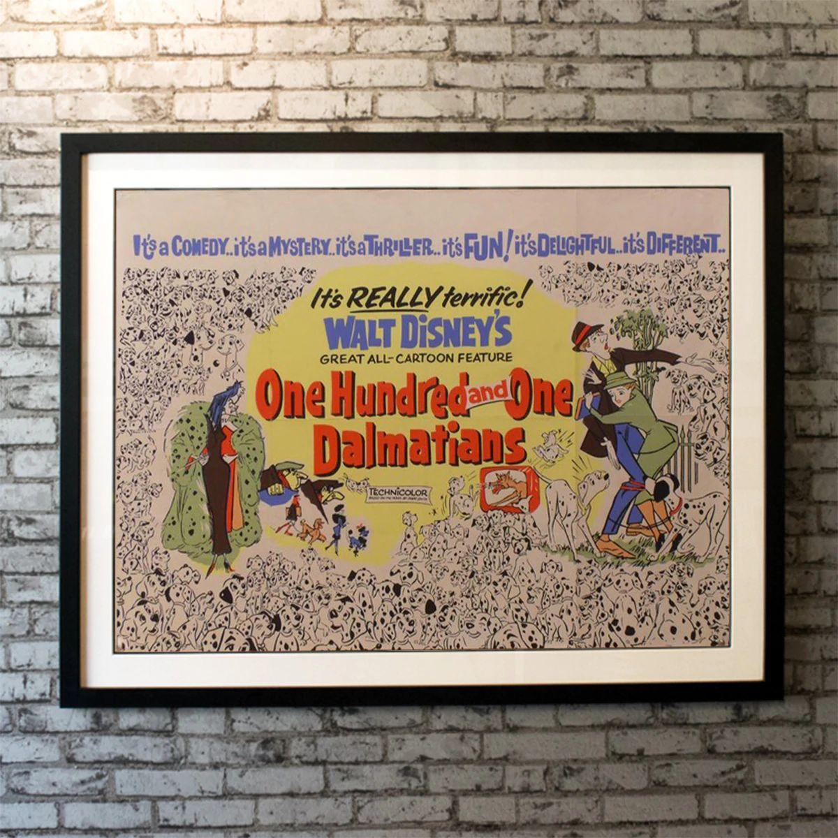 One Hundred and One Dalmatians, Unframed Poster, 1969

Original British Quad (30 x 40 Inches). When a litter of Dalmatian puppies are abducted by the minions of Cruella de Vil, the parents must find them before she uses them for a diabolical